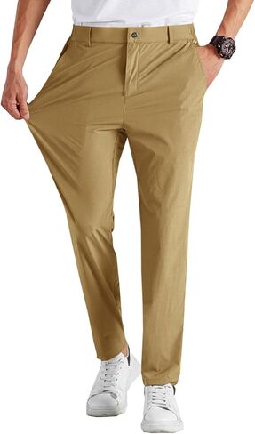 Mens Stretch Golf Pants Casual Slim Fit Dress Pants Elastic Waist Work Tapered Cropped Trousers in Saudi Arabia