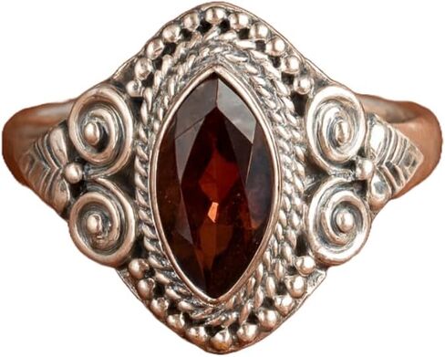 Natural Red Garnet Marquise Cut Faceted Gemstone Handmade Bezel Set 925 Sterling Silver Women’s Statement Ring in Saudi Arabia