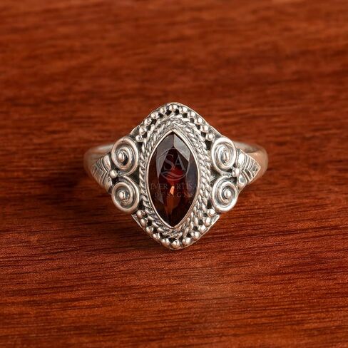 Natural Red Garnet Marquise Cut Faceted Gemstone Handmade Bezel Set 925 Sterling Silver Women’s Statement Ring in Saudi Arabia