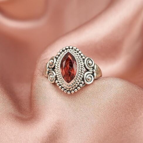Natural Red Garnet Marquise Cut Faceted Gemstone Handmade Bezel Set 925 Sterling Silver Women’s Statement Ring in Saudi Arabia