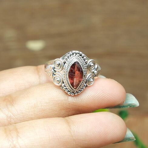 Natural Red Garnet Marquise Cut Faceted Gemstone Handmade Bezel Set 925 Sterling Silver Women’s Statement Ring in Saudi Arabia