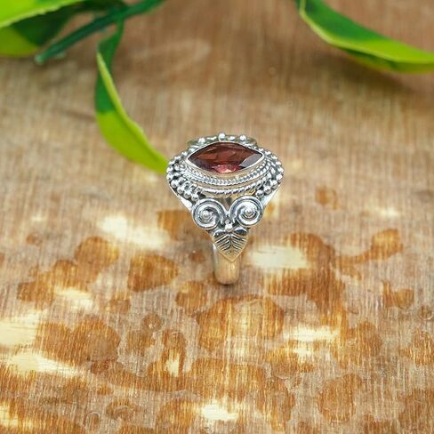 Natural Red Garnet Marquise Cut Faceted Gemstone Handmade Bezel Set 925 Sterling Silver Women’s Statement Ring in Saudi Arabia