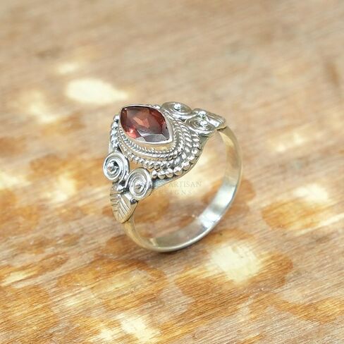 Natural Red Garnet Marquise Cut Faceted Gemstone Handmade Bezel Set 925 Sterling Silver Women’s Statement Ring in Saudi Arabia