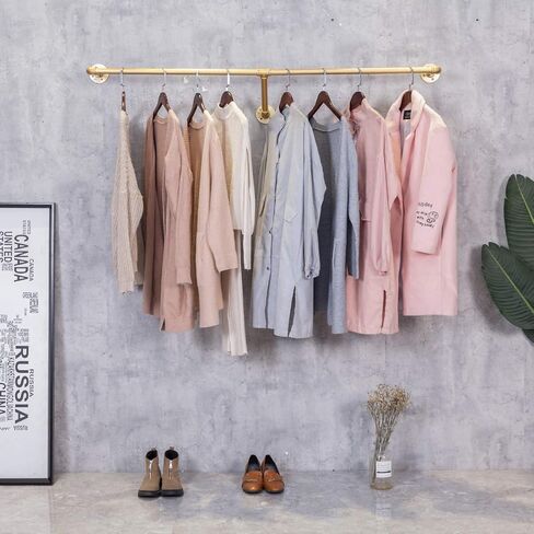 Industrial Retro Wall Mounted Pipe Shelf Bathroom Hanging Towel Rack,Metal Bedroom Clothing Rod Garment Rack,Display Stand (One Pipe Shelves, Gold, 24" L x 11.8" D) in Saudi Arabia