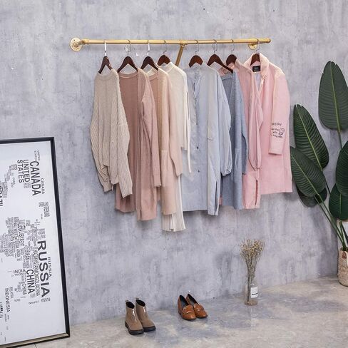 Industrial Retro Wall Mounted Pipe Shelf Bathroom Hanging Towel Rack,Metal Bedroom Clothing Rod Garment Rack,Display Stand (One Pipe Shelves, Gold, 24" L x 11.8" D) in Saudi Arabia