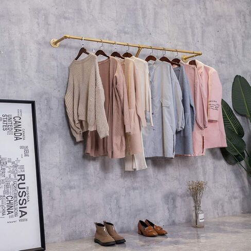 Industrial Retro Wall Mounted Pipe Shelf Bathroom Hanging Towel Rack,Metal Bedroom Clothing Rod Garment Rack,Display Stand (One Pipe Shelves, Gold, 24" L x 11.8" D) in Saudi Arabia