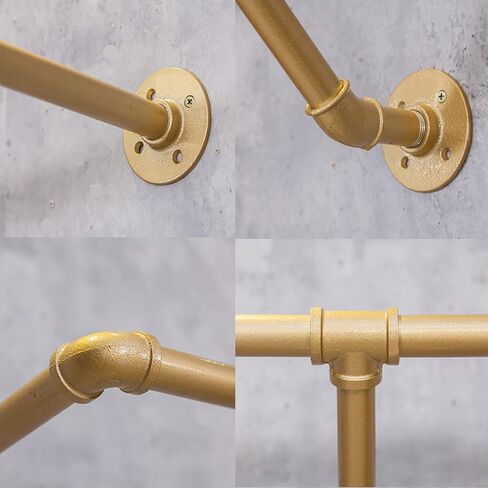 Industrial Retro Wall Mounted Pipe Shelf Bathroom Hanging Towel Rack,Metal Bedroom Clothing Rod Garment Rack,Display Stand (One Pipe Shelves, Gold, 24" L x 11.8" D) in Saudi Arabia