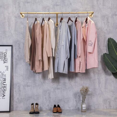 Industrial Retro Wall Mounted Pipe Shelf Bathroom Hanging Towel Rack,Metal Bedroom Clothing Rod Garment Rack,Display Stand (One Pipe Shelves, Gold, 24" L x 11.8" D) in Saudi Arabia