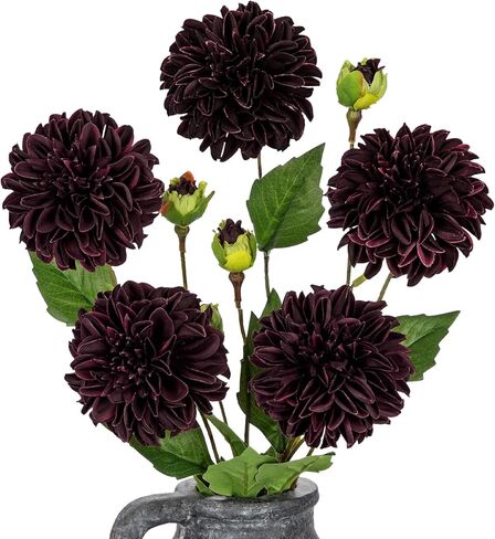Hollyone Purple-Pink Dahlia Artificial Flowers 5Pcs Fake Dahlia Flowers for Decoration Silk Flower with Long Stem 17" Floral Arrangements Bouquets Indoors Outdoors Faux Dahlias Centerpieces Home Decor in Saudi Arabia
