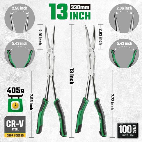 SK 2-Piece Double Compound Long Reach Pliers Set, 13-Inch Straight Long Nose Pliers, 45° Bent Nose, with Comfort Grips, Premium CR-V Steel Construction in Kuwait