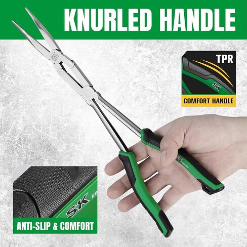 SK 2-Piece Double Compound Long Reach Pliers Set, 13-Inch Straight Long Nose Pliers, 45° Bent Nose, with Comfort Grips, Premium CR-V Steel Construction in Kuwait