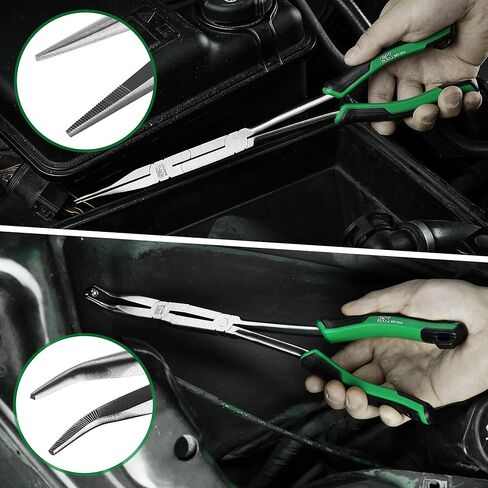 SK 2-Piece Double Compound Long Reach Pliers Set, 13-Inch Straight Long Nose Pliers, 45° Bent Nose, with Comfort Grips, Premium CR-V Steel Construction in Kuwait