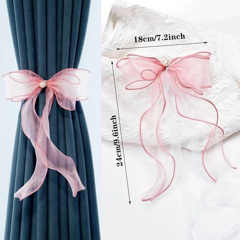 Elegant Bow Curtain Tiebacks, 6-Pack Satin Ribbon with Clip for Sheer Curtains, Decorative Butterfly Knot Window Holders, No-Tie Convenience & Easy Storage, Luxury Lace Trim Design in Kuwait