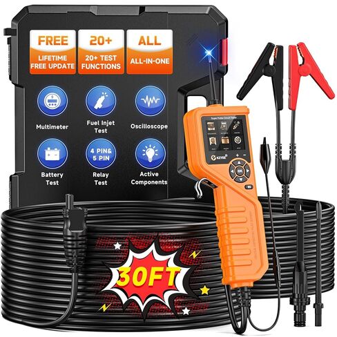 KZYEE KM601 (ترقية KM10) جهاز اختبار دائرة المسبار الفائق، مجموعة مسبار دائرة طاقة السيارات 12 فولت 24 فولت، مقياس متعدد/منظار الذبذبات/اختبار التتابع/اختبار البطارية/اختبار حاقن الوقود، مكتشف قصير، كابل 30 قدم in Kuwait