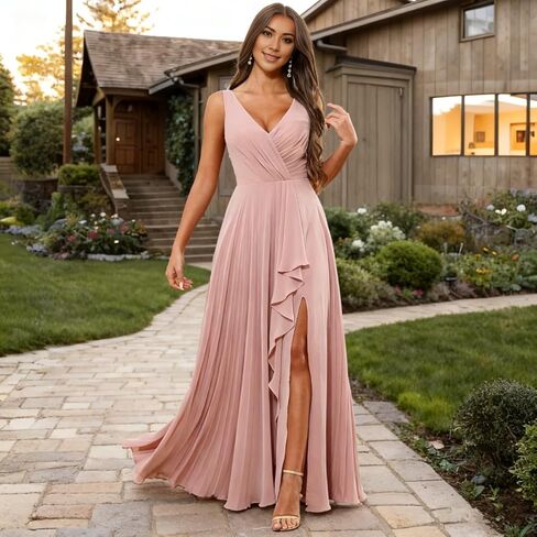 Bridesmaid Gown with Pockets for Wedding Back Lace-up V-Neck A-Line Wedding Guest Dress for Women in Saudi Arabia