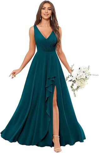 Bridesmaid Gown with Pockets for Wedding Back Lace-up V-Neck A-Line Wedding Guest Dress for Women in Saudi Arabia