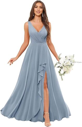 Bridesmaid Gown with Pockets for Wedding Back Lace-up V-Neck A-Line Wedding Guest Dress for Women in Saudi Arabia