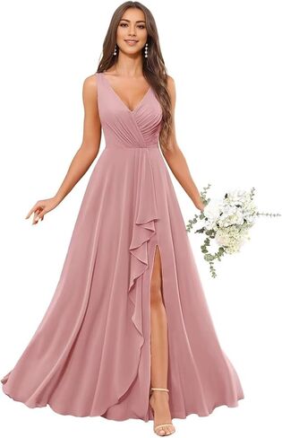 Bridesmaid Gown with Pockets for Wedding Back Lace-up V-Neck A-Line Wedding Guest Dress for Women in Saudi Arabia