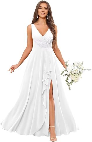 Bridesmaid Gown with Pockets for Wedding Back Lace-up V-Neck A-Line Wedding Guest Dress for Women in Saudi Arabia