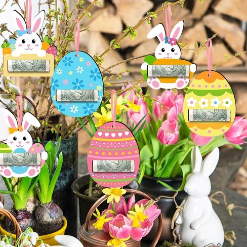 Easter Money Holder Cards Set of 6 Easter Eggs Bunnies Money Holder Cards for Easter Basket Tag Gift Card Money Gifts Easter Decor Ideas in Kuwait