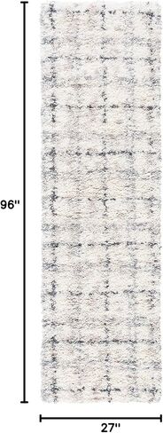 سجادة SAFAVIEH Fontana Shag Collection - 2'3" x 8'، رمادي وعاجي، تصميم شبكي حديث، لا يتساقط ويسهل العناية به، سمك 2 بوصة مثالي للمناطق ذات حركة المرور العالية في غرفة المعيشة وغرفة النوم (FNT868F) in Saudi Arabia