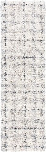 سجادة SAFAVIEH Fontana Shag Collection - 2'3" x 8'، رمادي وعاجي، تصميم شبكي حديث، لا يتساقط ويسهل العناية به، سمك 2 بوصة مثالي للمناطق ذات حركة المرور العالية في غرفة المعيشة وغرفة النوم (FNT868F) in Saudi Arabia