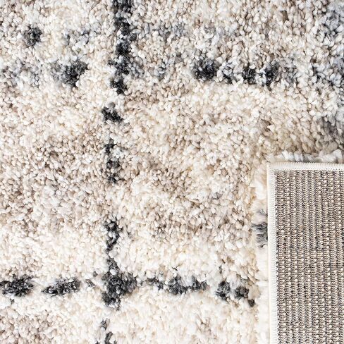 سجادة SAFAVIEH Fontana Shag Collection - 2'3" x 8'، رمادي وعاجي، تصميم شبكي حديث، لا يتساقط ويسهل العناية به، سمك 2 بوصة مثالي للمناطق ذات حركة المرور العالية في غرفة المعيشة وغرفة النوم (FNT868F) in Saudi Arabia