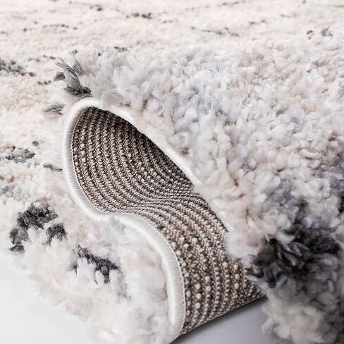 سجادة SAFAVIEH Fontana Shag Collection - 2'3" x 8'، رمادي وعاجي، تصميم شبكي حديث، لا يتساقط ويسهل العناية به، سمك 2 بوصة مثالي للمناطق ذات حركة المرور العالية في غرفة المعيشة وغرفة النوم (FNT868F) in Saudi Arabia