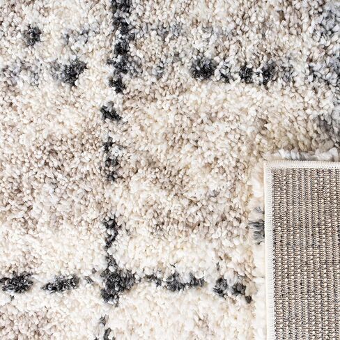 سجادة SAFAVIEH Fontana Shag Collection - 2'3" x 8'، رمادي وعاجي، تصميم شبكي حديث، لا يتساقط ويسهل العناية به، سمك 2 بوصة مثالي للمناطق ذات حركة المرور العالية في غرفة المعيشة وغرفة النوم (FNT868F) in Saudi Arabia