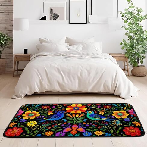 سجاد عداء الزهور المكسيكية للممر، سجاد مطبخ قابل للغسل، سجادة سوداء مزخرفة غير قابلة للانزلاق مقاس 2 × 6 بوصة، سجادة فنية لغرف النوم وغرف المعيشة وغرف الغسيل والحمامات والإقامة المنزلية in Kuwait