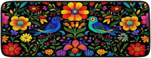 سجاد عداء الزهور المكسيكية للممر، سجاد مطبخ قابل للغسل، سجادة سوداء مزخرفة غير قابلة للانزلاق مقاس 2 × 6 بوصة، سجادة فنية لغرف النوم وغرف المعيشة وغرف الغسيل والحمامات والإقامة المنزلية in Kuwait