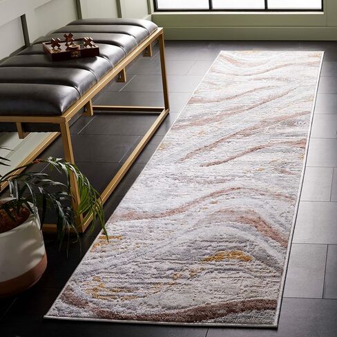 سجادة SAFAVIEH Palma Collection - 2'2" x 9'، بيج وبني، تصميم هندسي، مثالية لمناطق المرور العالية في المدخل والمطبخ والحمام (PAM334B-29) in Saudi Arabia