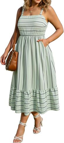 RITERA Plus Size Summer Dresses for Curvy Women Maxi Square Neck Sleeveless Casual Beach Sundress with Pockets, Flowy Dress in Saudi Arabia