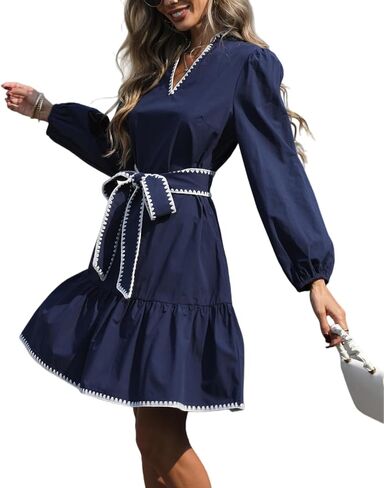 فستان بيبي دول نسائي برباط أمامي من LifeShe، فساتين قصيرة بأكمام منتفخة ورقبة على شكل حرف V in Saudi Arabia
