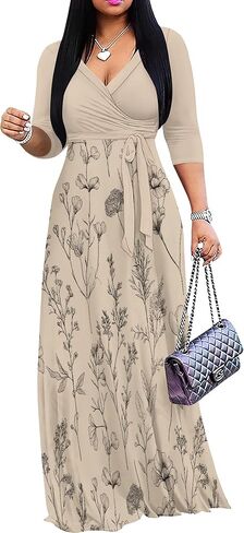 Plus Size Maxi Dress for Women Church Dresses Floral Semi Formal Long Wrap 3/4 Sleeves Wedding Guest in Saudi Arabia