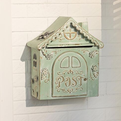 Wall Mount Mailbox for House Outside Vintage Rustic Decorative Box,House Shaped Mailbox Storage Box with Retro Post Design,Farmhouse Decorative Organizer for Home,Office,Porch(Green) in Saudi Arabia