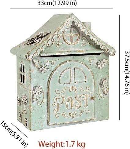 Wall Mount Mailbox for House Outside Vintage Rustic Decorative Box,House Shaped Mailbox Storage Box with Retro Post Design,Farmhouse Decorative Organizer for Home,Office,Porch(Green) in Saudi Arabia
