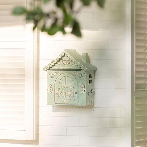 Wall Mount Mailbox for House Outside Vintage Rustic Decorative Box,House Shaped Mailbox Storage Box with Retro Post Design,Farmhouse Decorative Organizer for Home,Office,Porch(Green) in Saudi Arabia