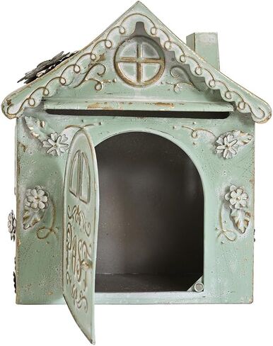 Wall Mount Mailbox for House Outside Vintage Rustic Decorative Box,House Shaped Mailbox Storage Box with Retro Post Design,Farmhouse Decorative Organizer for Home,Office,Porch(Green) in Saudi Arabia