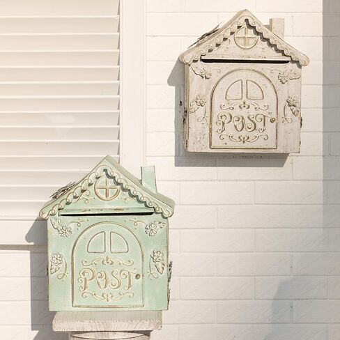Wall Mount Mailbox for House Outside Vintage Rustic Decorative Box,House Shaped Mailbox Storage Box with Retro Post Design,Farmhouse Decorative Organizer for Home,Office,Porch(Green) in Saudi Arabia