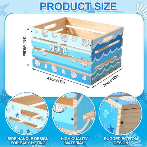 Novabright 1 حزمة صندوق بيكيني كبير 16x12x9.5in صندوق قفص خشبي لتخزين ملابس السباحة، صندوق منظم بيكيني قابل للتكديس، صندوق تخزين DIY للتجميع الصيفي لحفلات حمام السباحة (المحيط، الأزرق) in Kuwait