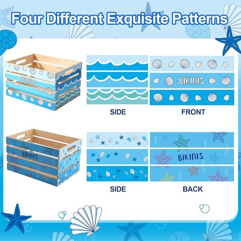 Novabright 1 حزمة صندوق بيكيني كبير 16x12x9.5in صندوق قفص خشبي لتخزين ملابس السباحة، صندوق منظم بيكيني قابل للتكديس، صندوق تخزين DIY للتجميع الصيفي لحفلات حمام السباحة (المحيط، الأزرق) in Kuwait