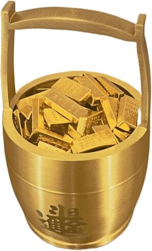 وعاء نقود Feng Shui - سطل ماء نحاسي صغير مقاس 2 × 2 × 3 بوصة مع 160 طوبة ذهبية، وعاء ثروة بلمسة نهائية عتيقة 300 جرام للمكتب والديكور المنزلي in Saudi Arabia