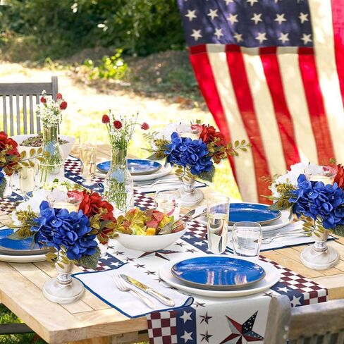 2 Pack 4th of July Wreaths Artificial Hydrangea Candle Rings Holder,Patriotic Red, White and Blue Floral Decoration, 3 Inch Center for Pillar Candle Table Centerpiece (Multicolor) in Kuwait