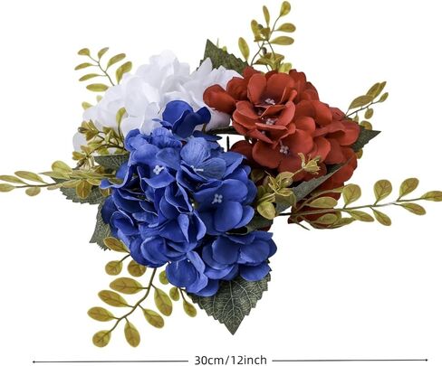 2 Pack 4th of July Wreaths Artificial Hydrangea Candle Rings Holder,Patriotic Red, White and Blue Floral Decoration, 3 Inch Center for Pillar Candle Table Centerpiece (Multicolor) in Kuwait