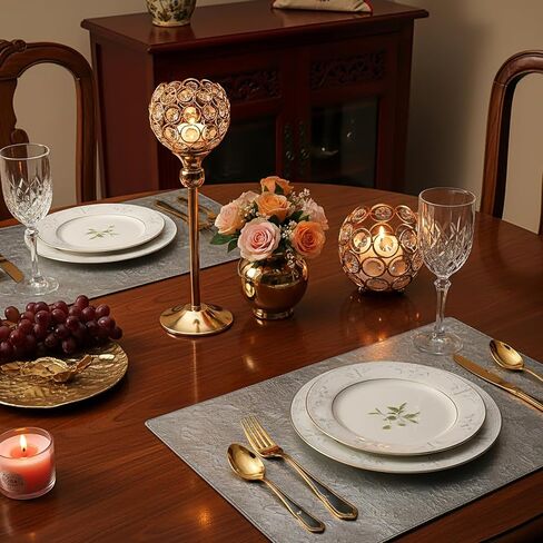 Patelai Gold Crystal Metal Candle Holders Set Include 6 Pcs 13 Inch Tall Gold Crystal Pillar Candlesticks and 6 Pcs Bowl Tealight Candle Holders for Wedding Party Table Centerpieces Home Decor Gift in Saudi Arabia
