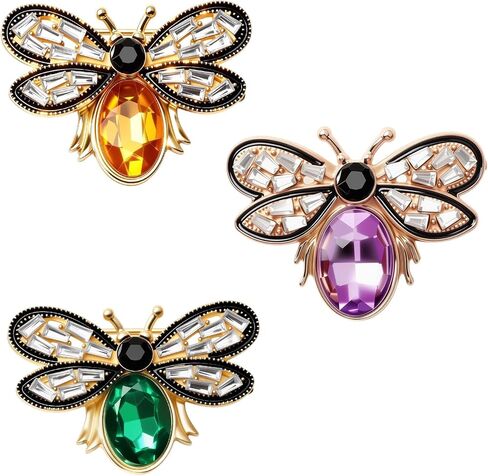 3 Pcs Bee Brooch Pin, Vintage Rhinestone Crystal Bumble Bee Jewelry Lapel Pin, Stylish Insect Themed Accessory for Women Men Party Dating Daily (1.54 x 1 inch) in Saudi Arabia