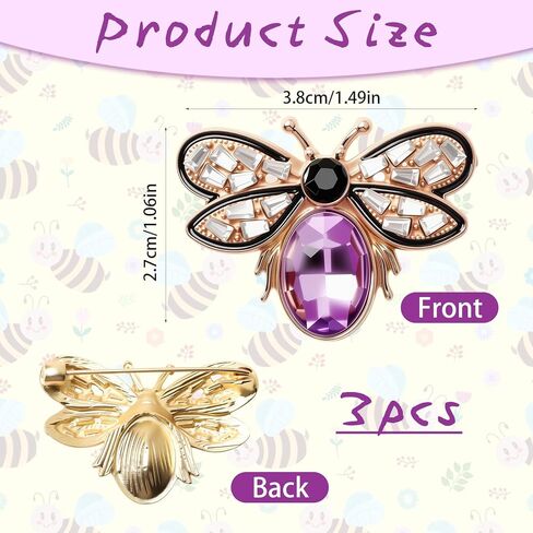 3 Pcs Bee Brooch Pin, Vintage Rhinestone Crystal Bumble Bee Jewelry Lapel Pin, Stylish Insect Themed Accessory for Women Men Party Dating Daily (1.54 x 1 inch) in Saudi Arabia