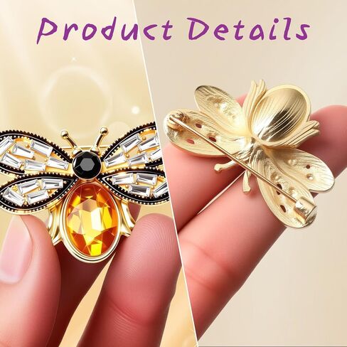 3 Pcs Bee Brooch Pin, Vintage Rhinestone Crystal Bumble Bee Jewelry Lapel Pin, Stylish Insect Themed Accessory for Women Men Party Dating Daily (1.54 x 1 inch) in Saudi Arabia