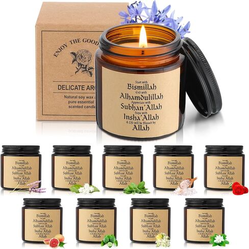 10 Pcs Ramadan Mubarak Scented Candles Ramadan Gifts 3.5 oz Eid Candles for Home Decor Islamic Muslim Glass Jar Party Favors Gifts for Women Family Eid Celebration Decorations(Blue) in Saudi Arabia